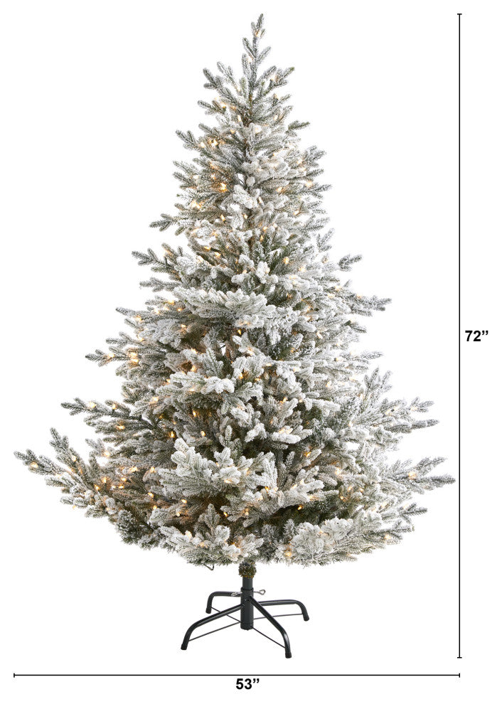 6' Flocked Fraser Fir Faux Xmas Tree W/500 White Lights & 236 Bendable Branches