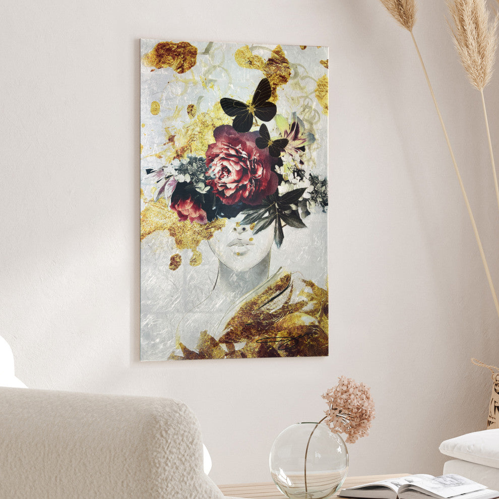 "Gold Elegance" Reverse Printed Tempered Glass With Silver Leaf