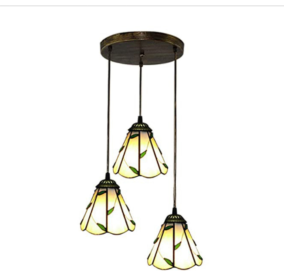 3 Lights tiffany pendant light Vintage green pendant light 10 Inch stained glass