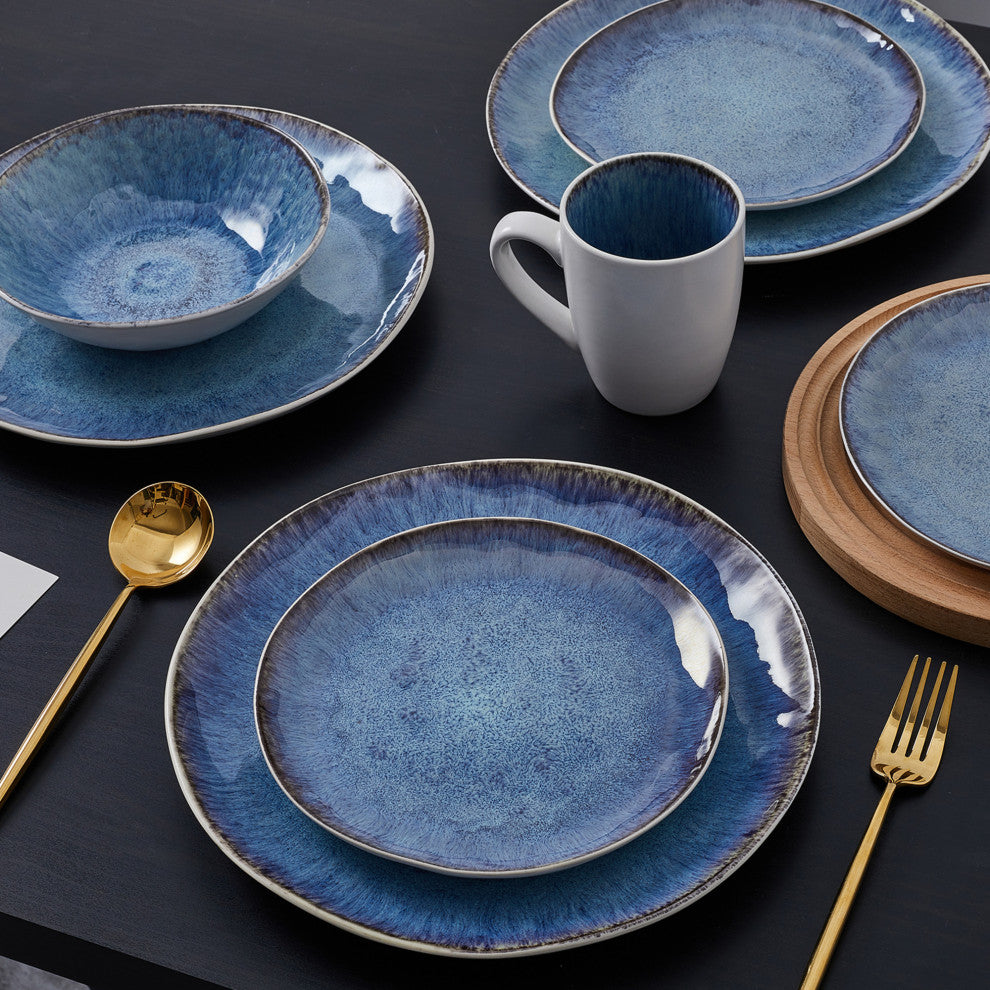 Stone Lain Romy Stoneware 16 Piece Dinnerware Set, Blue