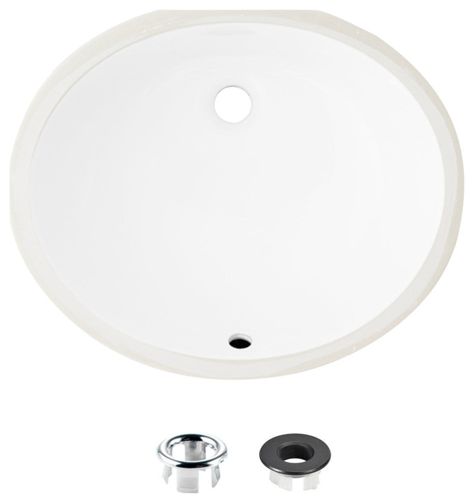 STYLISH 19" Oval Undermount Ceramic Bathroom Sink With 2 Overflow Finishes
