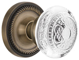 Rope Rosette Single Dummy Crystal Egg and Dart Knob, Antique Brass, ROPCED