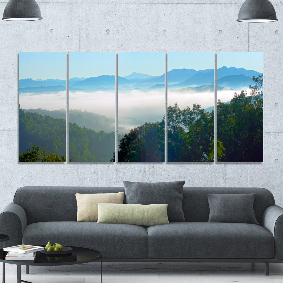 Morning in Blue Ridge Parkway, Landscape Canvas Art Print, 60"x28", 5 Panels