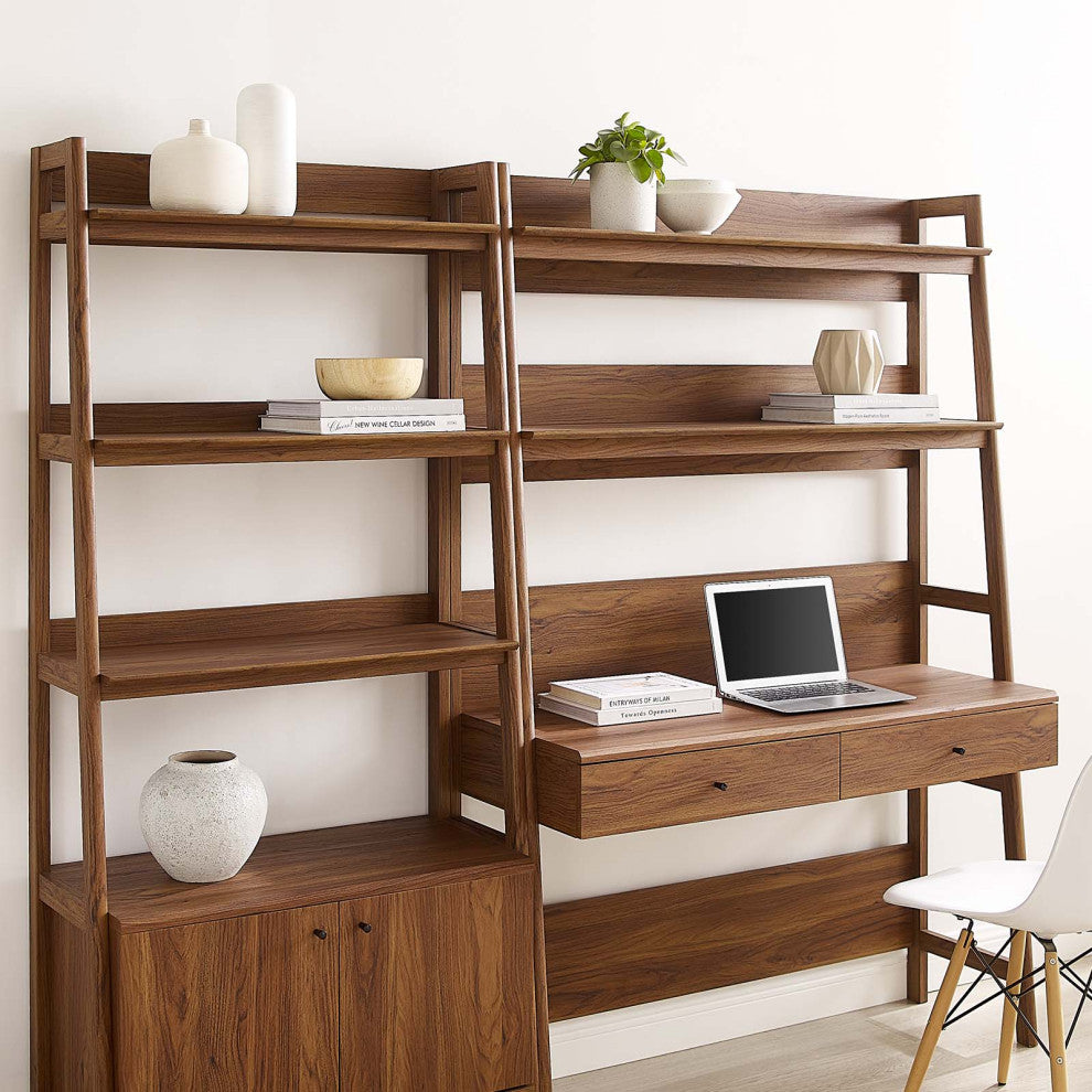 Bixby 2-Piece Wood Office Desk and Bookshelf, Walnut