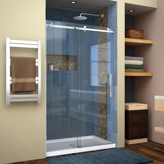 Enigma Air 44-48"Wx76"H Frameless Sliding Shower Door, Brushed Stainless Steel