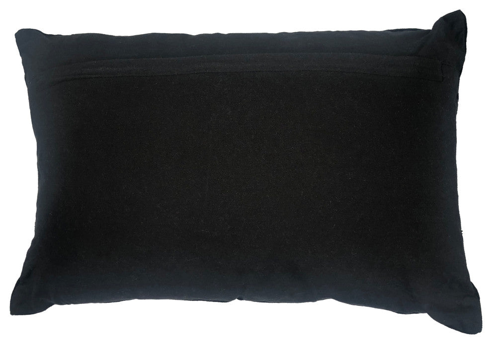 Decor Maisonette 100% Handmade Naya Lumbar Accent Throw Pillow, Black 16"x24"x4"