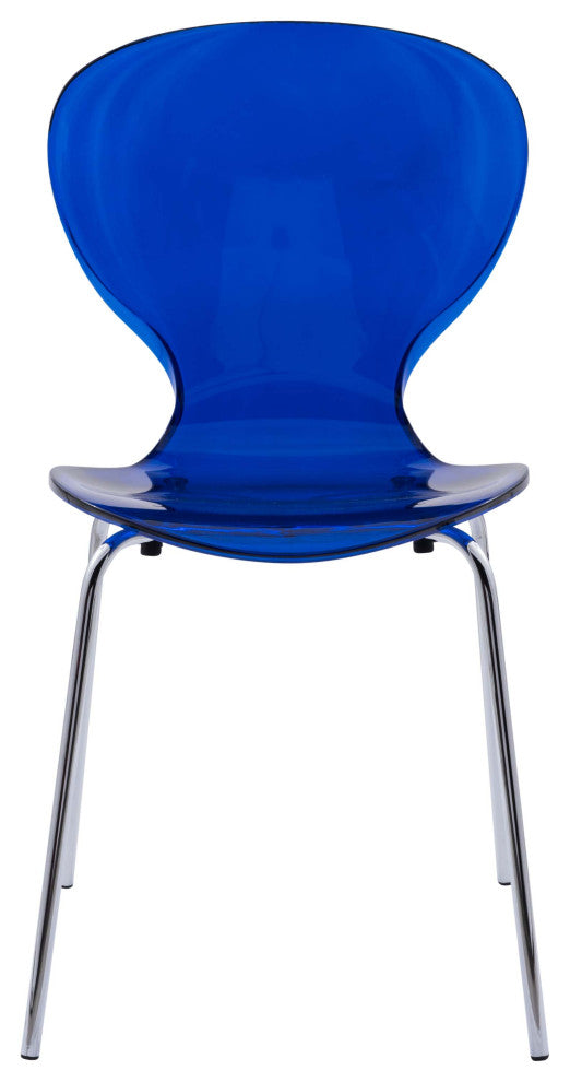 LeisureMod Modern Oyster Transparent Side Chair, Set of 4 Transparent Blue