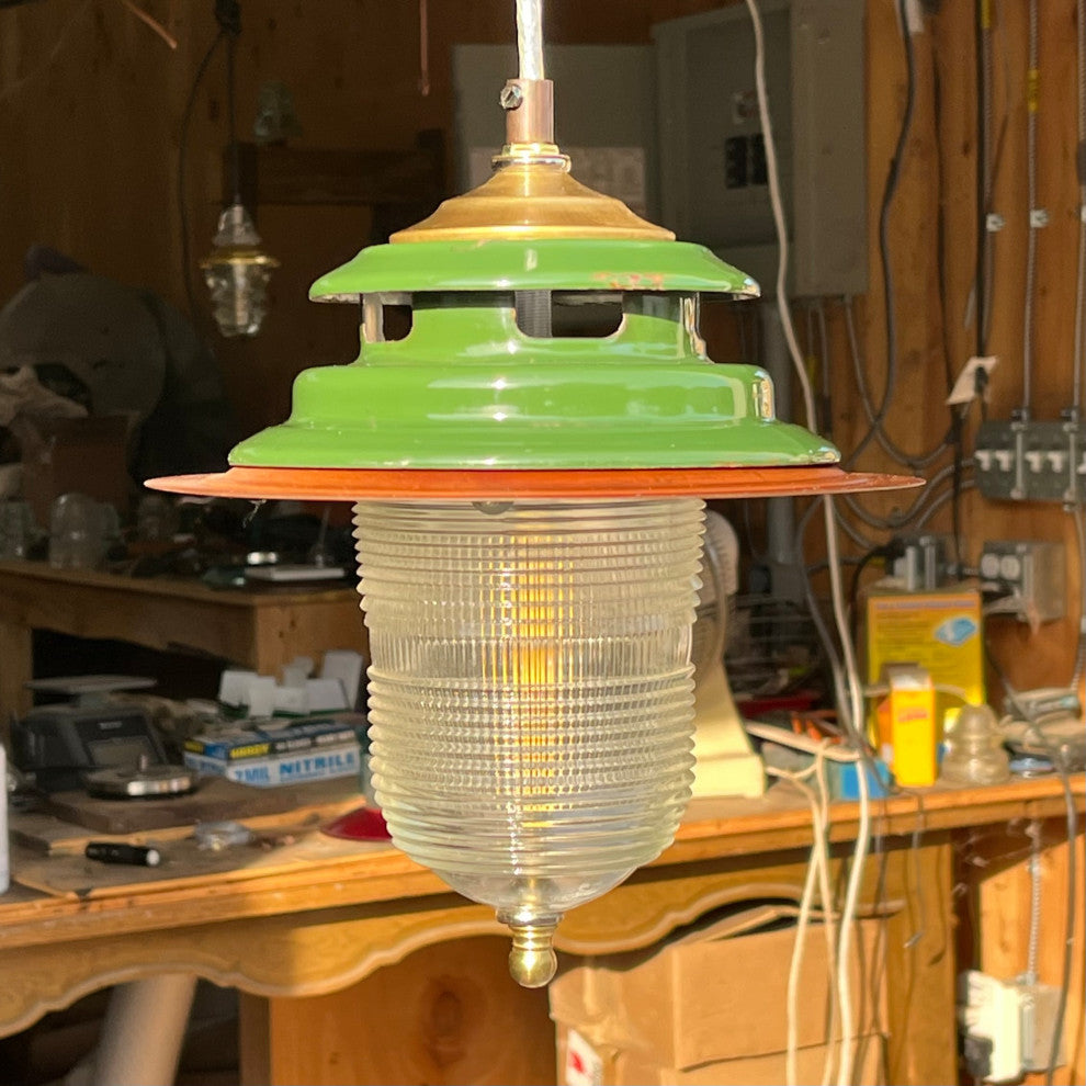 Runway Light Pendant Lantern Coleman Chimney 120V, Coleman Green