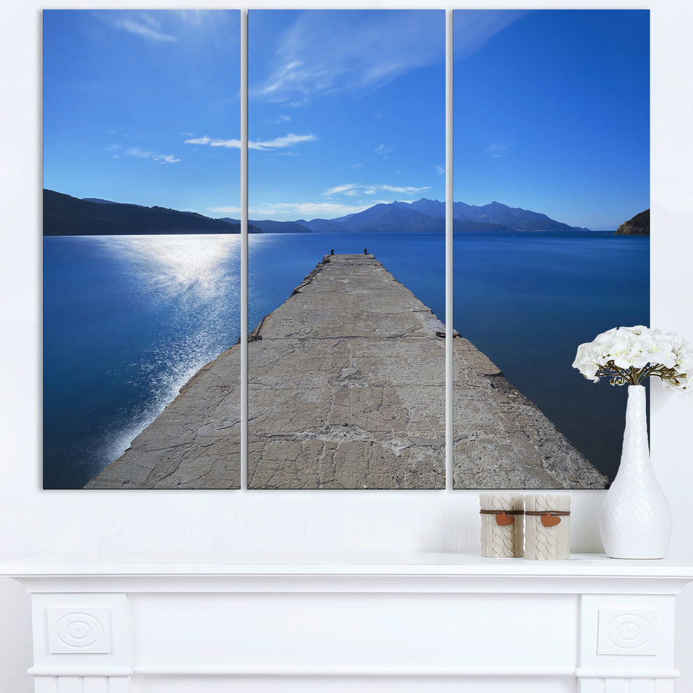 "Elba Island Pier and Capanne Mountain" Metal Wall Art, 3 Panels, 36"x28"