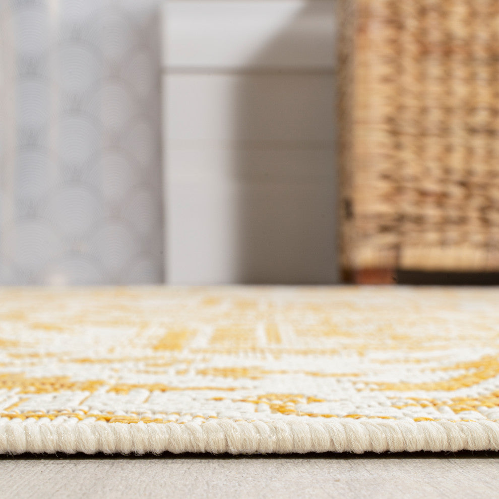 Estrella Bohemian Medallion Textured Weave Indoor/Outdoor, Cream/Yellow, 2 X 8