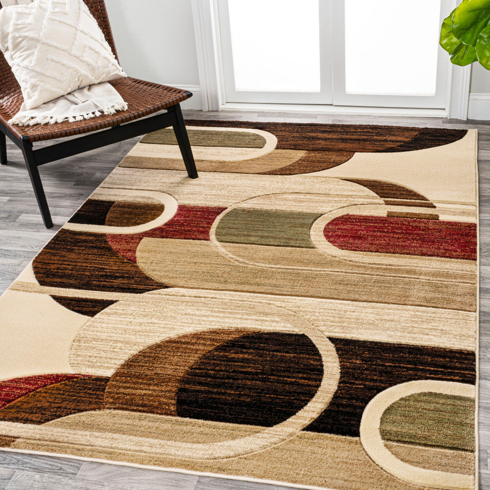 Tamara Retro Abstract Arches Cream/Brown/Red 3 ft. x 5 ft. Area Rug
