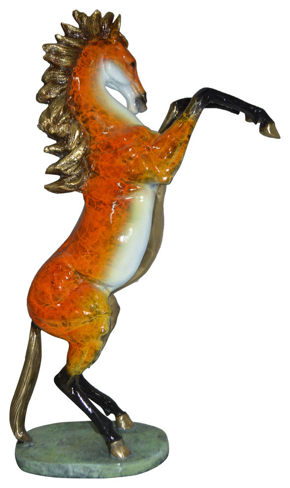 Horse on a Marble Base Bronze Statue - Size: 20"L x 8"W x 27"H.