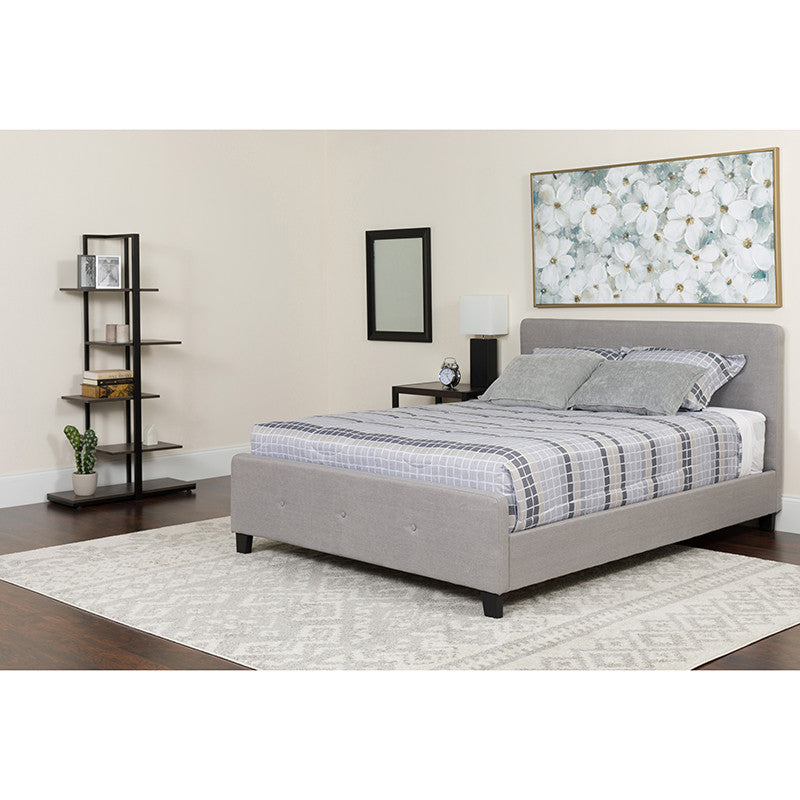 Tribeca King Size Tufted Platform Bed, Light Gray