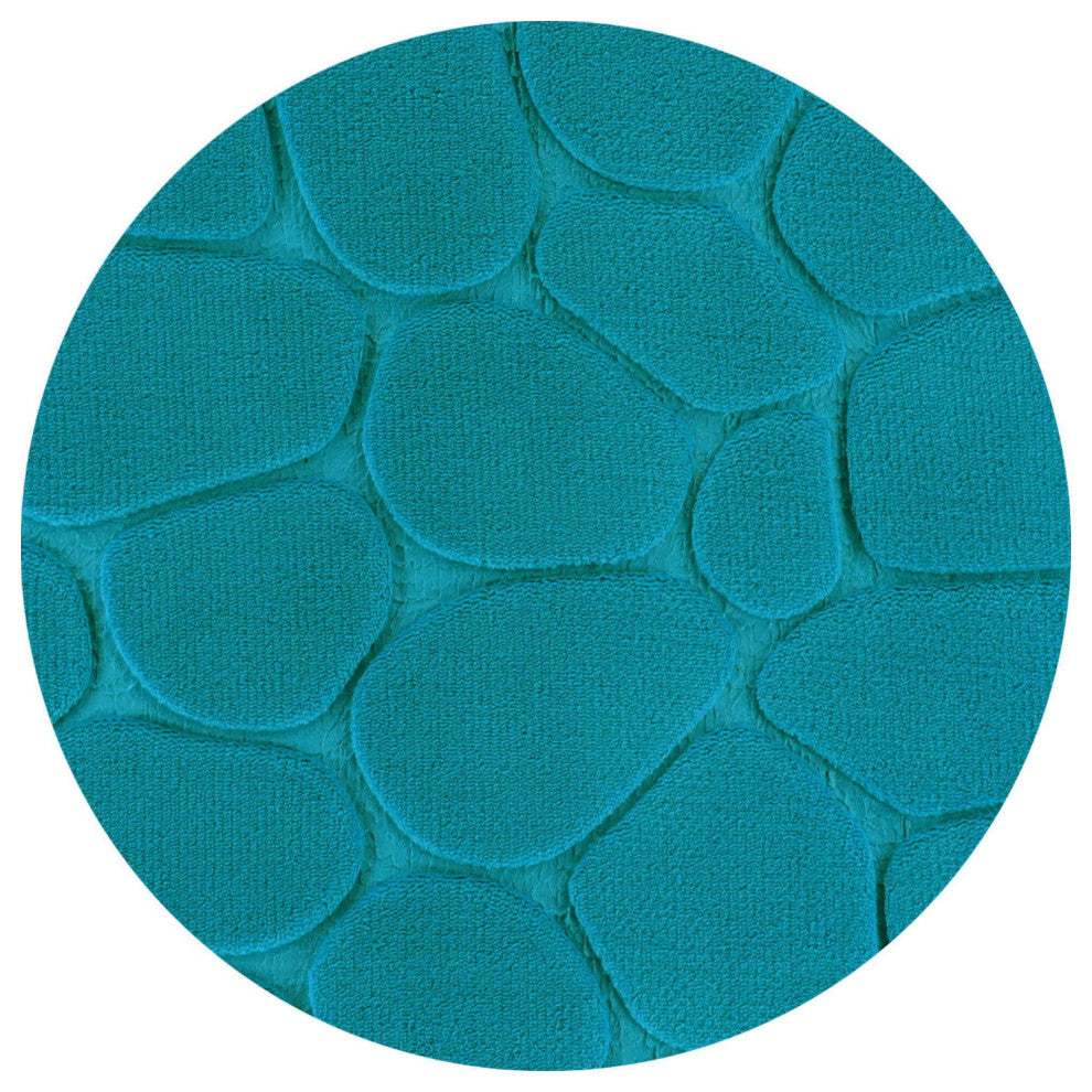 Bath Rug Memory Foam Mat 3D Pebble, Peacock Blue, Runner Mat 48"