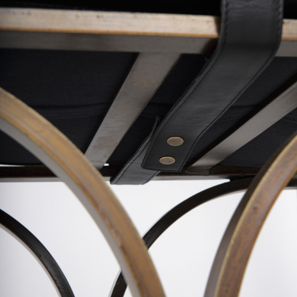 Jessie Black Genuine Leather Seat w/ Gold Iron Base Accent Bench