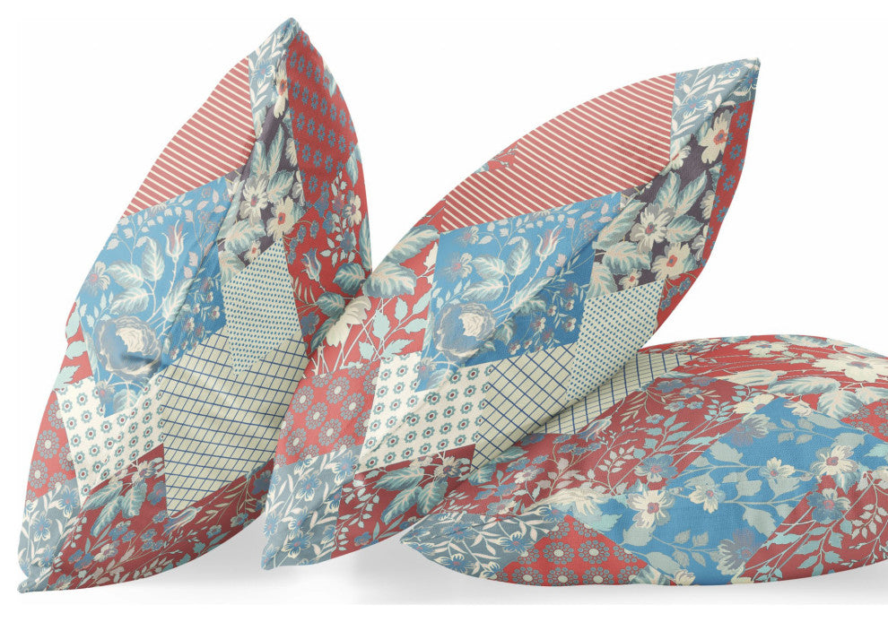 28" Red Blue Boho Floral Indoor Outdoor Throw Pillow