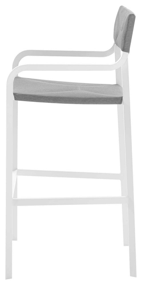 Bar Stool Chair and Table Set, Aluminum, Metal, White Gray, Modern, Outdoor