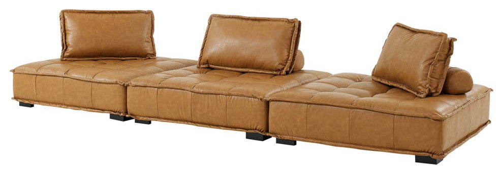 Modular Deep Tufted Sectional Sofa Set, Tan, Fabric, Modern, Lounge Hospitality