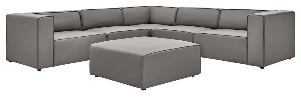 Sectional Sofa Set, Faux Vegan Leather, Gray, Modern, Lounge Hospitality