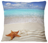 Brown Starfish On Caribbean Beach Seascape Throw Pillow, 16"x16"