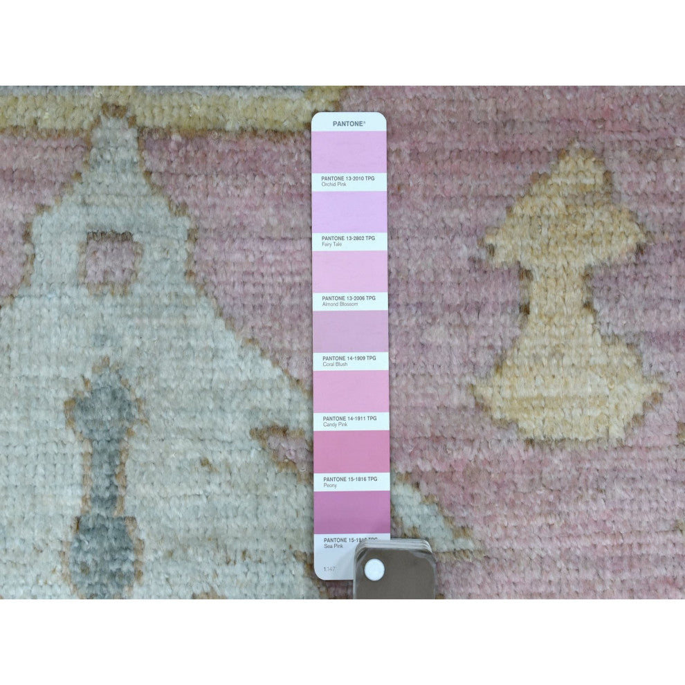 Anatolian Village Inspired Pure Wool Hand Knotted Pink Wide Runner Rug 3'4"x9'9"