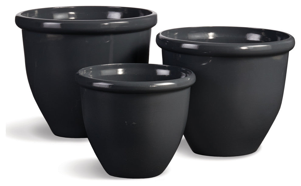 Glazelite Garden Pots, Set of 3, Charcoal Gray