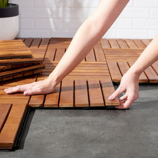 Safavieh Outdoor Osaka Wooden Floor Tile- 6 Slats-Acacia Natural