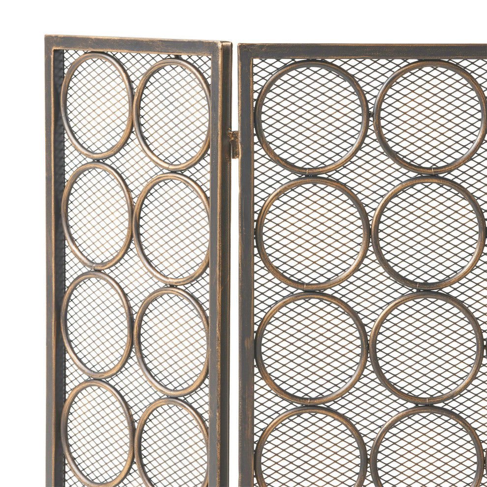 Koda Modern Three Panel Iron Firescreen, Black Gold