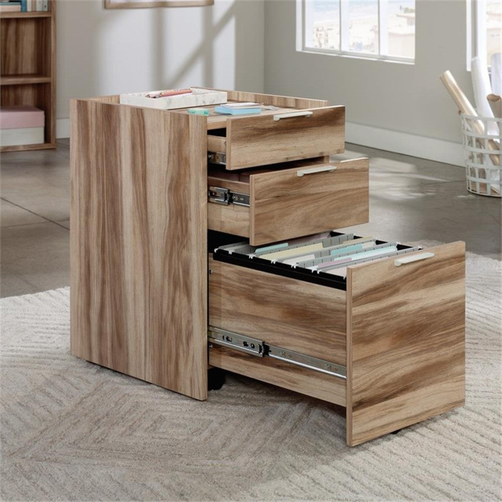 Sauder Bergen Circle Engineered Wood Mobile Pedestal in Kiln Acacia/Brown