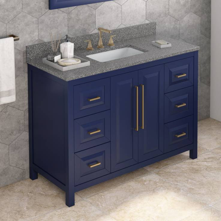 Cade Transitional 48" Hale Blue Bathroom Vanity, Boulder Cultured Marble Vanity
