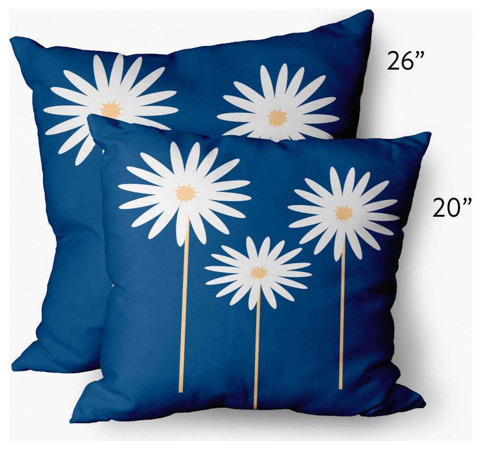Floral Print Decorative Throw Pillow, Dark Cobalt Blue, 20"x20"