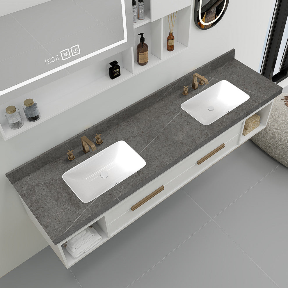 73 in. Engineered Composite White Rectangular Double Sink Vanity Top, Armani Gray