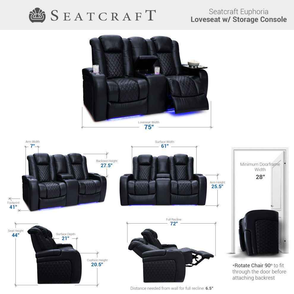 Seatcraft Euphoria Home Theater Seating, Black, Loveseat and Sofa