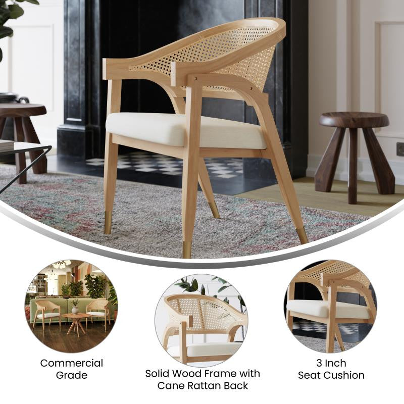 Naomi Commercial Cane Rattan Dining and Accent Chair, Natural