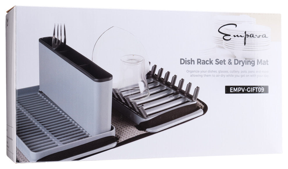 Dish Rack Set with Sponge Drying Mat in Gray