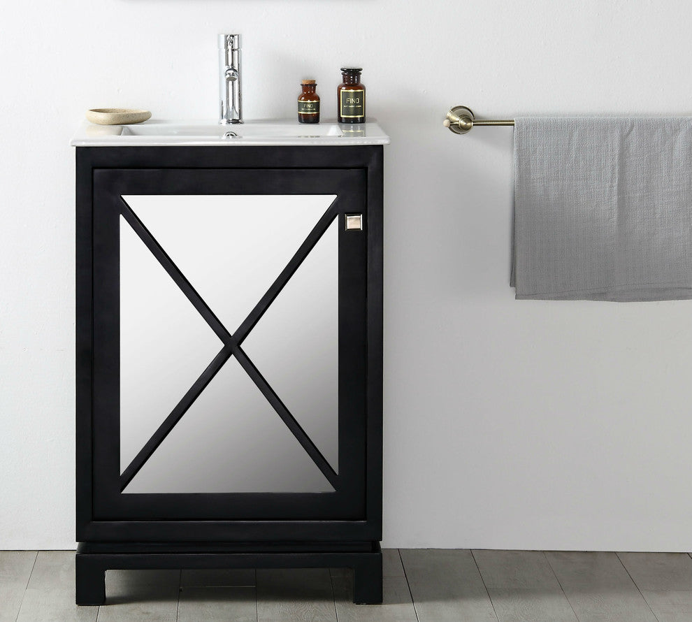 24" Wood Sink Vanity With Ceramic Top-No Faucet
