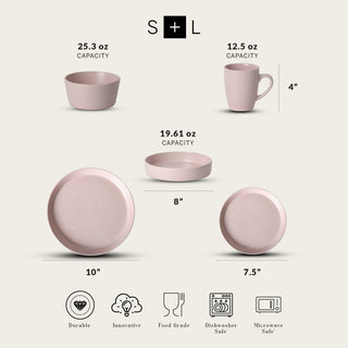 Stone Lain Albie Stoneware 20 Piece Dinnerware Set With Pasta Bowls, Pink