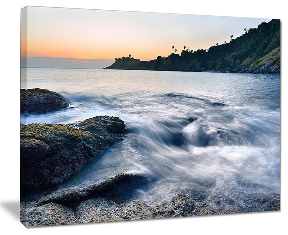"Slow Motion Sea Waves Over Rocks" Modern Seascape Wall Art, 40"x30"
