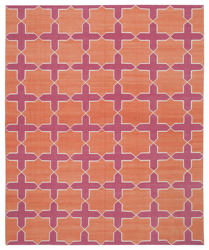 Rug N Carpet - Handmade Wool 8' 0'' x 9' 9'' Modern Design Dhurrie Kilim Rug