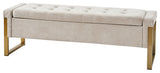 48"W Modern Upholstered Flip Top Storage Bench With Metal Legs, Beige