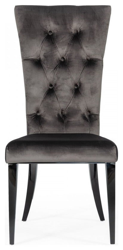 Set of Two Gray Velvet Modern Dining Chairs