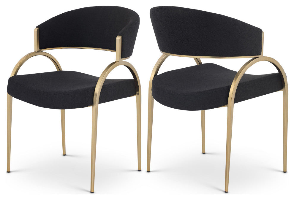 Privet Dining Chair (Set of 2), Black, Brushed Brass Finish