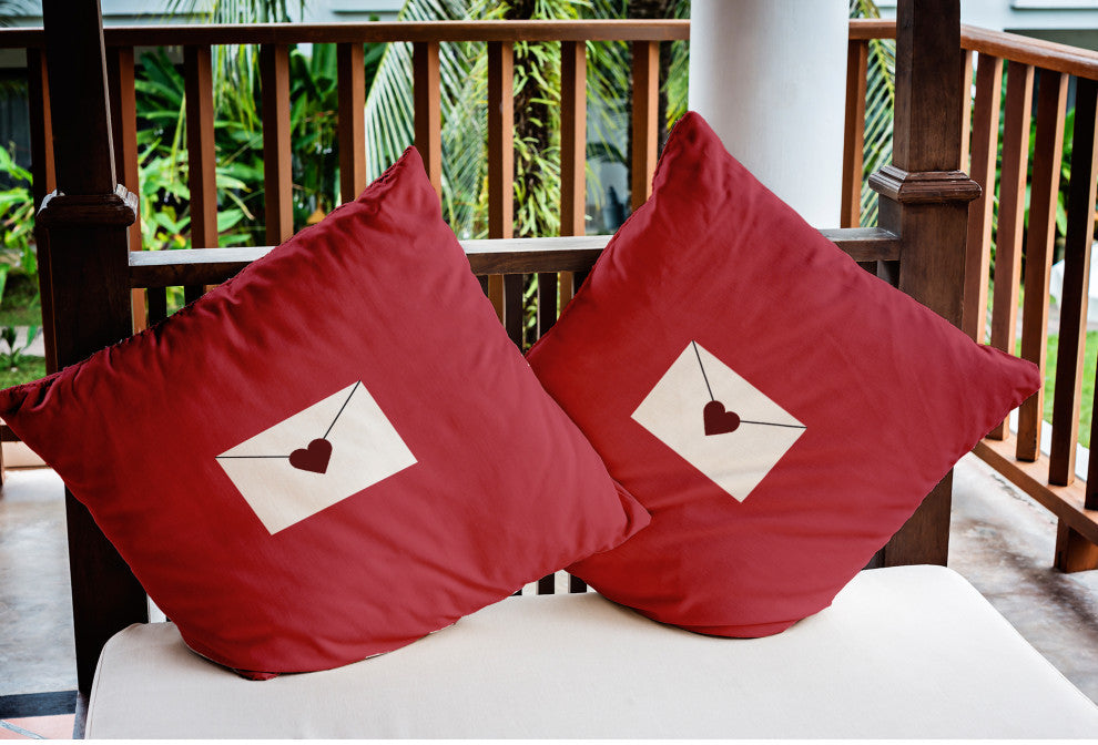 Love Letter Valentines Indoor/Outdoor Throw Pillow, Maroon, 18x18"