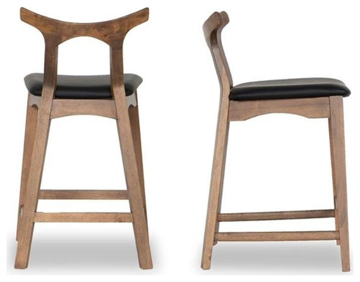 Ashcroft Harper Faux Leather Upholstered Counter Stool in Black (Set of 2)
