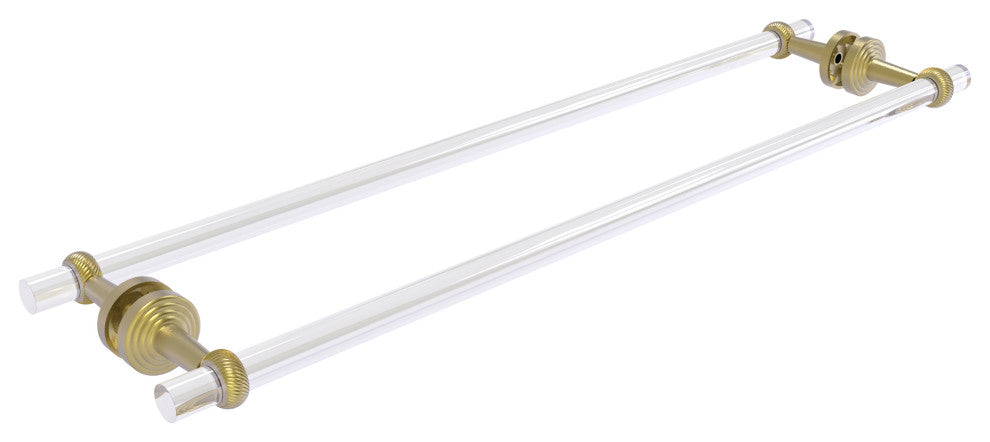 Pacific Beach 30" Twisted Back to Back Shower Door Towel Bar, Satin Brass