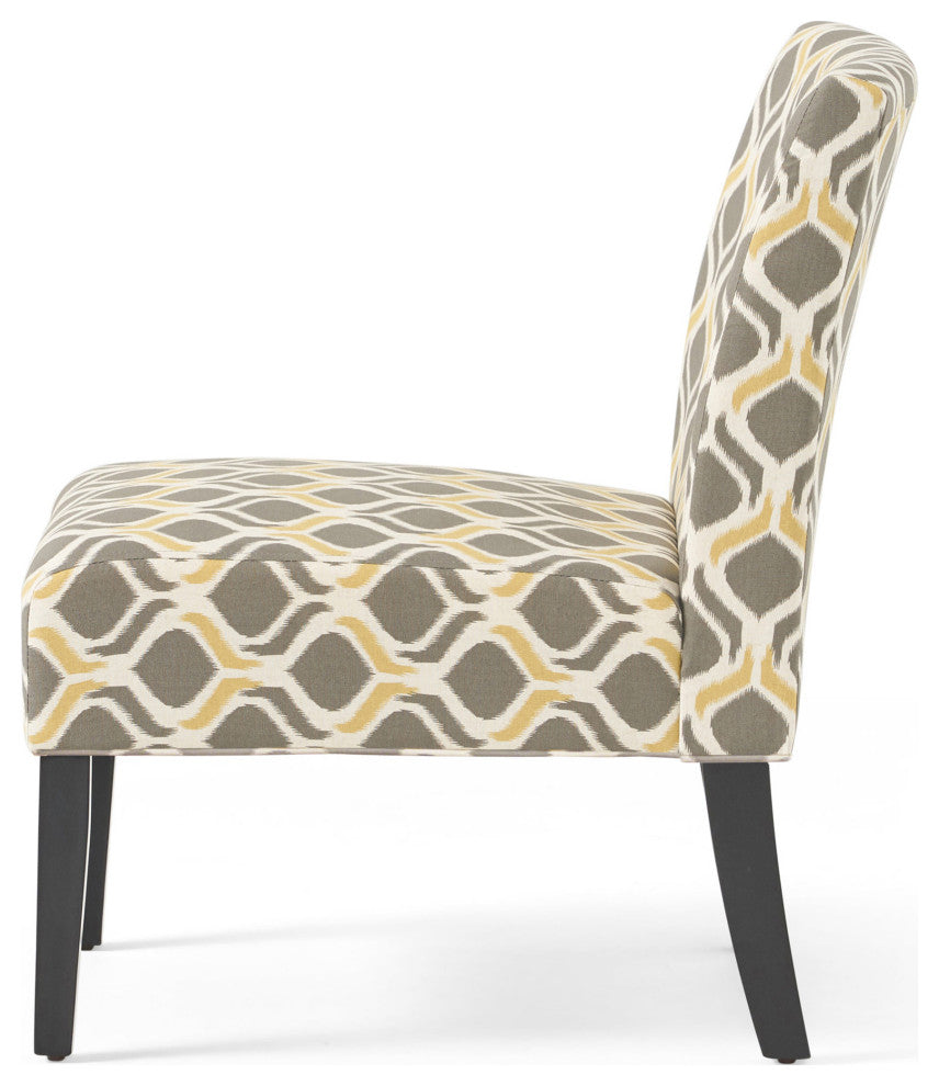 GDF Studio Kalee Contemporary Fabric Slipper Accent Chair, Set of 2, Yellow and Gray Ikat Pattern/ Matte Black