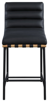 Burke Counter Stool, Black, Vegan Leather, White Oak Veneer Metal Dowel
