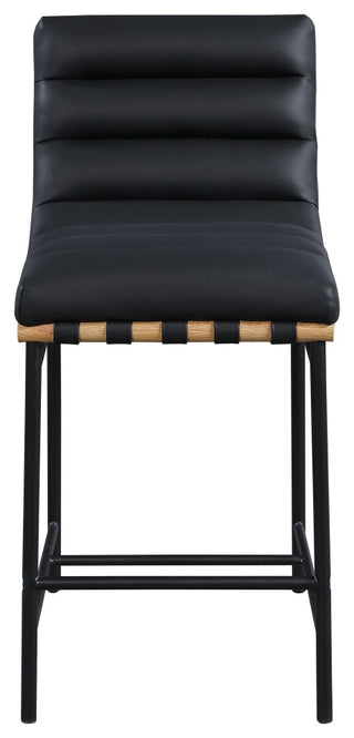 Burke Counter Stool, Black, Vegan Leather, White Oak Veneer Metal Dowel