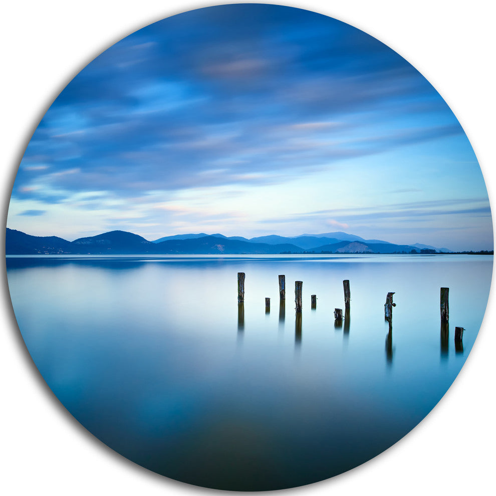 Cloudy Sky In Blue Sea, Seascape Photo Large Disc Metal Wall Art, 23"