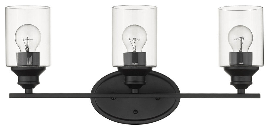 Three Light Matte Black Wall Light with Clear Glass Shade
